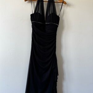 90s Blondie Nites Black Asymmetrical Halter Dress